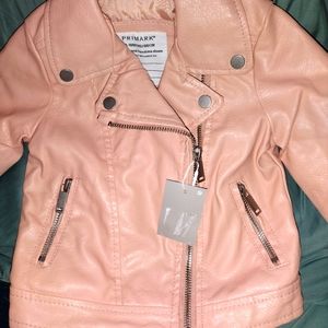 PINK FAUX LEATHER INFANTS COAT